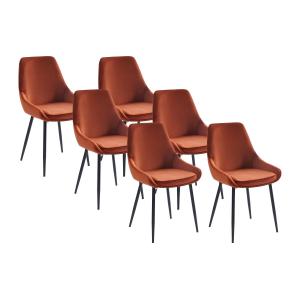 Juego de 6 sillas - Terciopelo y metal negro - Terracota -…