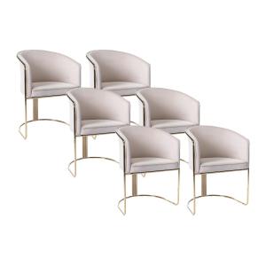 Juego de 6 sillas con brazos de terciopelo y metal - Beige…