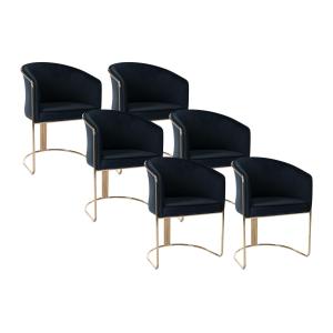 Juego de 6 sillas con brazos de terciopelo y metal - Negro…