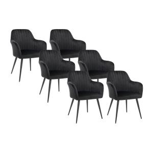 Juego de 6 sillas con brazos de terciopelo y metal negro -…