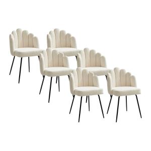 Conjunto de 6 sillas de tela rizada y metal negro - Crema -…