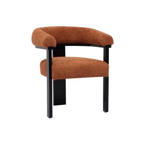 Silla con reposabrazos de tela rizada y madera de hevea - T…
