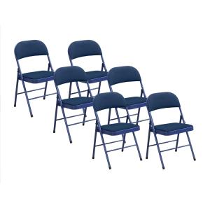 Juego de 6 sillas plegables de terciopelo y metal - Azul -…