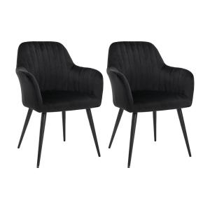 Juego de 2 sillas con brazos de terciopelo y metal negro -…