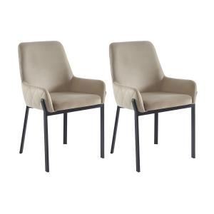 Juego de 2 sillas con brazos de terciopelo y metal - Beige…