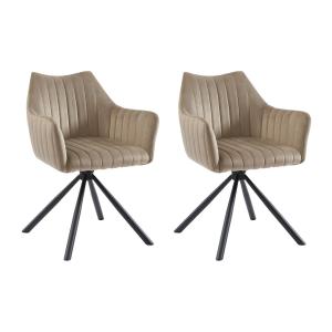 Juego de 2 sillas con brazos de terciopelo y metal - Beige…