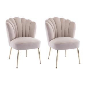 Juego de 2 sillas de terciopelo y acero dorado - Beige - RU…