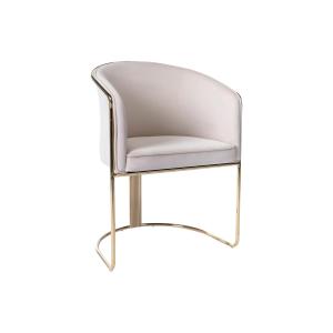 Silla con brazos de terciopelo y metal - Beige y dorado - J…