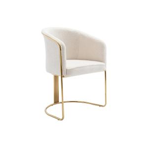 Silla con brazos de tela de rizo y metal - Blanco y dorado…