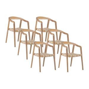 Conjunto de 6 sillas con reposabrazos de teca - Natural cla…
