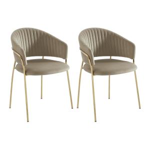Lote de 2 sillas de terciopelo y metal dorado - Beige - MAD…