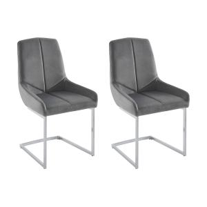 Lote de 2 sillas de terciopelo y metal - Gris - BERLONA