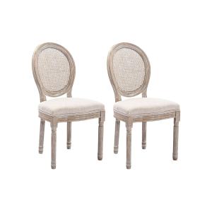 Juego de 2 sillas - Rejilla tela y madera de hevea - Beige…