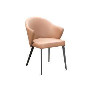 Silla con reposabrazos de piel y acero negro - Camel - MIBE…