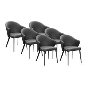 Conjunto de 6 sillas con reposabrazos de piel y acero - Neg…