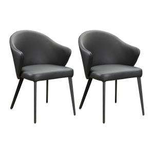 Conjunto de 2 sillas con reposabrazos de piel y acero - Neg…
