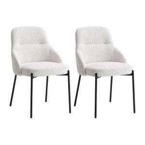 Conjunto de 2 sillas de tela rizada y metal negro - Blanco…