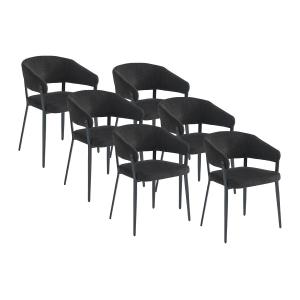 Juego de 6 sillas con reposabrazos de tela y metal - Negro…