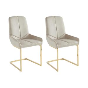 Conjunto de 2 sillas de terciopelo y metal dorado - Beige -…