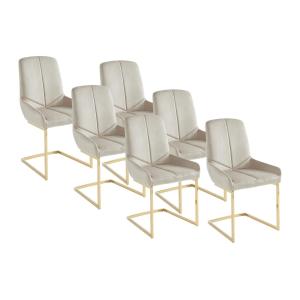 Conjunto de 6 sillas de terciopelo y metal dorado - Beige -…