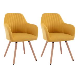 Juego de 2 sillas con brazos - Tela y metal efecto madera -…