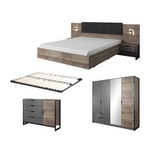Conjunto cama con mesas de noche 160 x 200   Somier   Cómod…