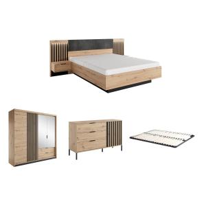 Conjunto de cama con mesas de noche 160 x 200 cm   Somier  …