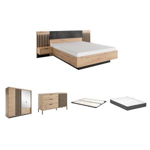 Conjunto de cama con mesas de noche 160 x 200 cm   Somier  …