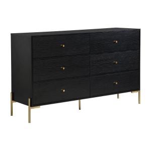 Cómoda 6 cajones - MDF y metal - Negro y dorado - MILAVIA d…