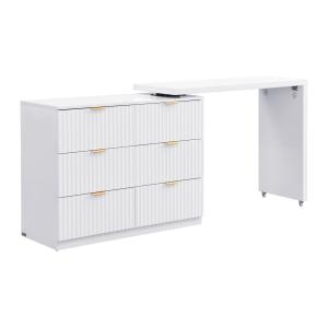 Cómoda con ángulo pivotante de 6 cajones - Blanco y dorado…