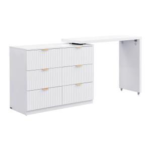 Cómoda con ángulo pivotante de 6 cajones - Blanco y dorado…