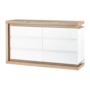 Cómoda de 6 cajones - Con LEDs - MDF - Blanco lacado y natu…