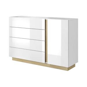 Cómoda MURARI - 4 cajones y 1 puerta - Blanco brillante y r…