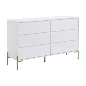 Cómoda 6 cajones - MDF y metal - Blanco lacado y dorado - K…