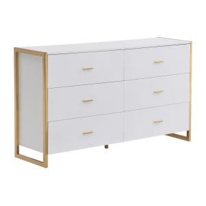 Cómoda 6 cajones - MDF - blanco lacado y dorado - OMBRELIA…