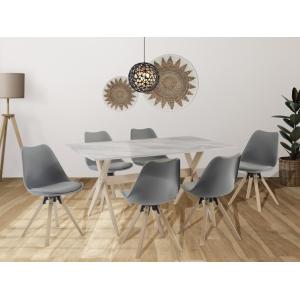 Conjunto mesa   6 sillas - Blanco gris y natural claro - SE…
