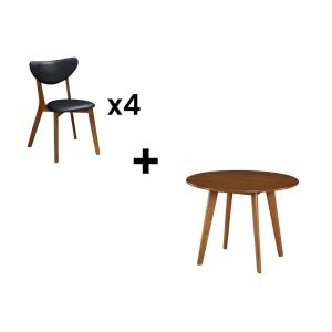 Conjunto de mesa   4 sillas LISETTE - Nogal y negro