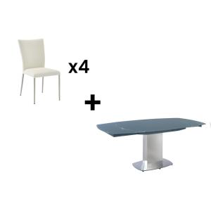 Conjunto de mesa   4 sillas TALICIA - Gris y blanco