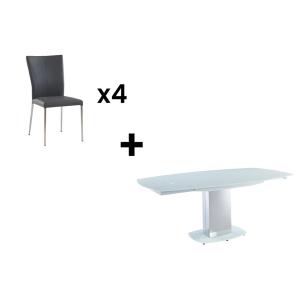 Conjunto de mesa   4 sillas TALICIA - Blanco y gris