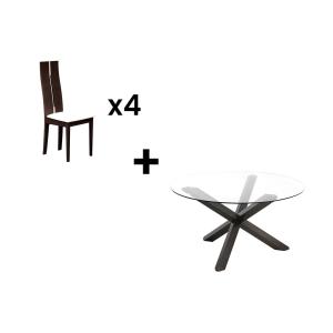Conjunto de mesa CENTAURI   4 sillas SALENA - Haya - Wengué
