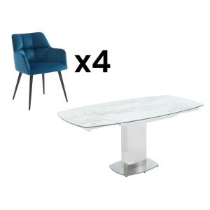Conjunto mesa TALICIA   4 sillas PEGA - Blanco y azul