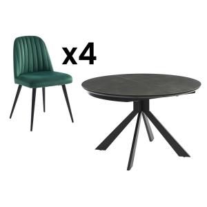 Conjunto de mesa CLARA   4 sillas ELEANA - Antracita y verde