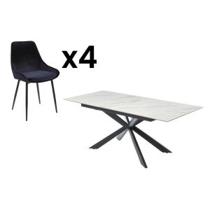 Conjunto de mesa ALBINA   4 sillas MASURIE - Blanco y negro