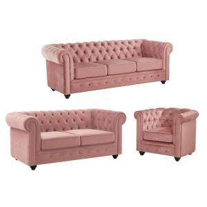Sofás de 3 plazas 2 plazas y sillón de terciopelo rosa past…