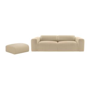 Sofá de 3 plazas y chaise longue de tela beige POGNI de Mai…