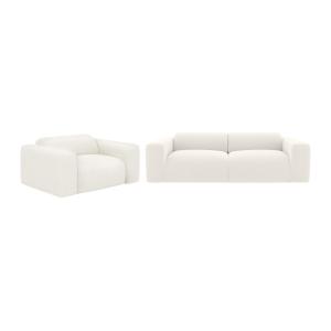 Sofá de 3 plazas y sillón de tela rizada blanco POGNI de Ma…