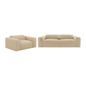 Sofá de 3 plazas y sillón de tela beige POGNI de Maison Cép…