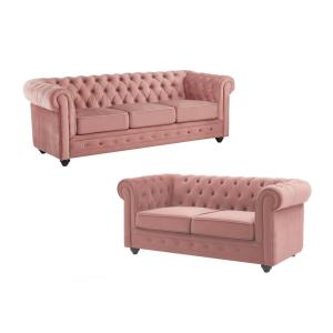 Sofás de 3 y 2 plazas de terciopelo rosa pastel CHESTERFIEL…