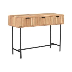 Consola con 3 cajones de madera de acacia y metal negro - N…