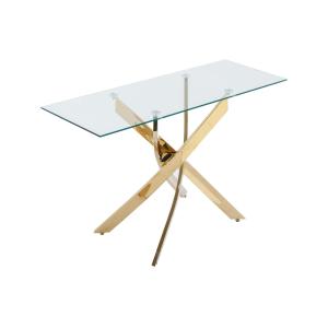 Consola de vidrio templado y metal dorado - Transparente -…